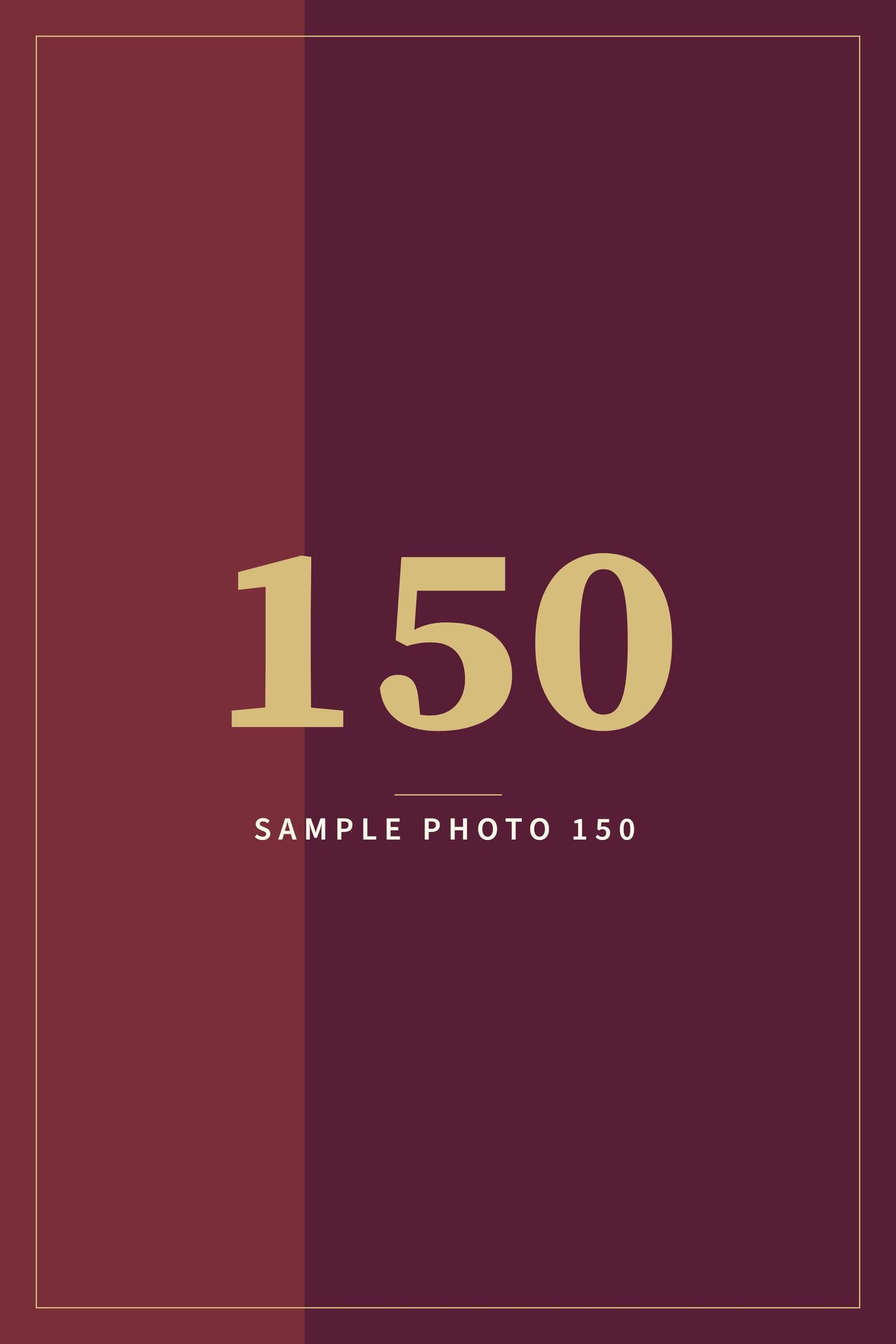 A sample image in the AFCO 5:20 colors that reads Sample Photo 150.